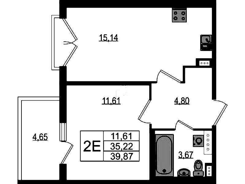 1-комнатная квартира 35.22 м², 3/4 эт., ЖК «Любоград в Стрельне»